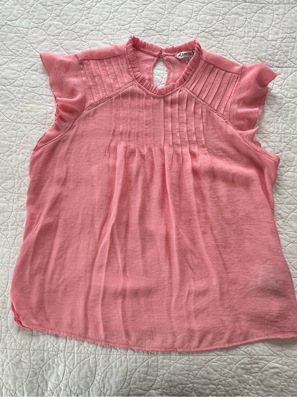 Nanette Lepore Pink Ruffled Neck Flutter Sleeve Pin-tuck Blouse Boho Feminine